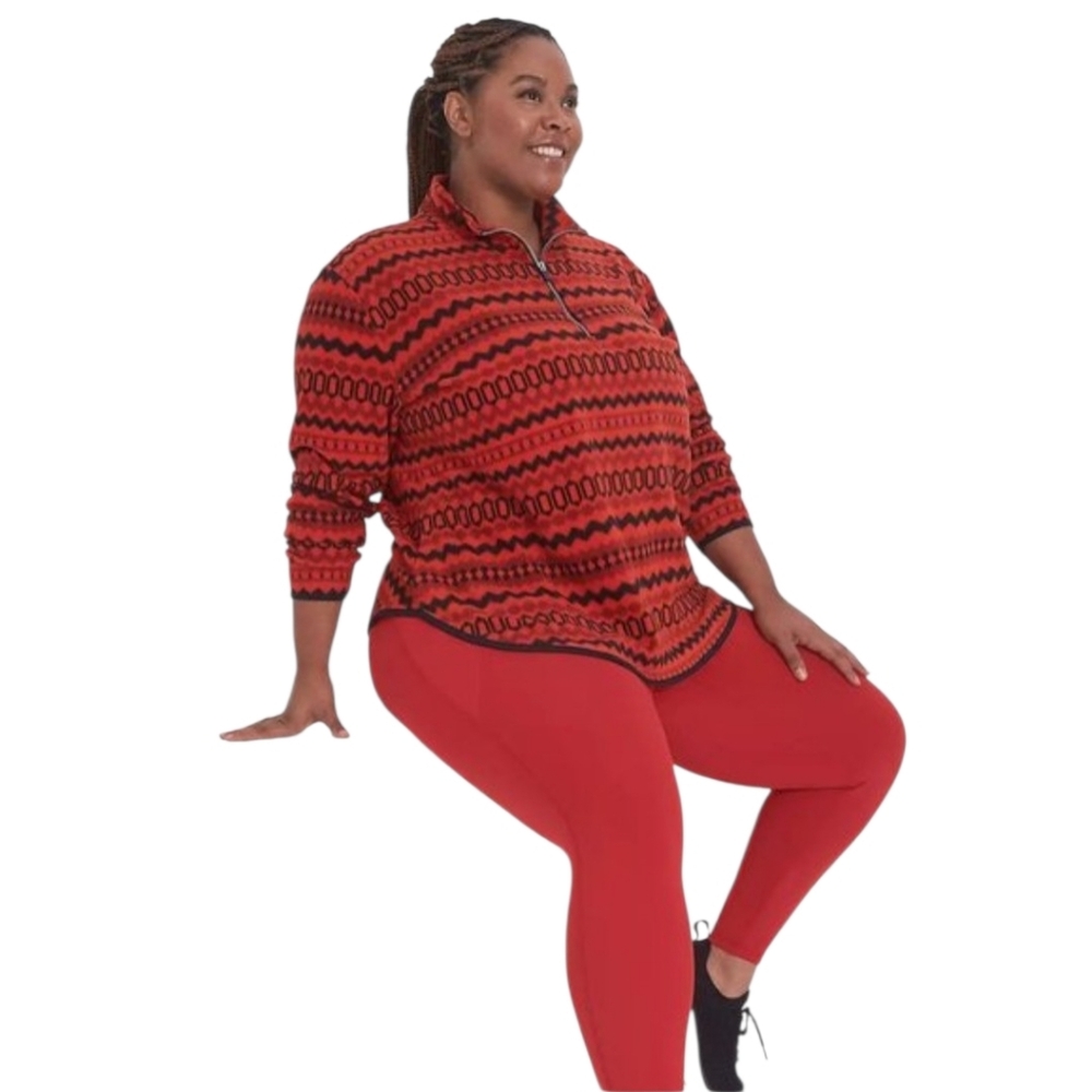 Lane Bryant Livi Plush Fleece Quarter Zip Sweatshirt Red Orange Womens 2X